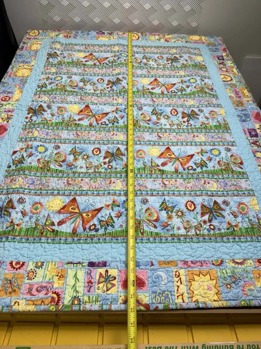 Handmade Baby/Toddler Quilt.  50”x39” Butterflies, Sunshine, multi-color